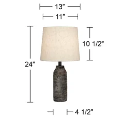 360 Lighting 24" High Mid Century Modern Farmhouse Rustic Table Lamps Set Of 2 Black Finish Oatmeal Shade Living Room Bedroom Bedside Nightstand House -Home Decor Shop GUEST 2d3e891d 8f61 4f7b 8896 7d609402f79a