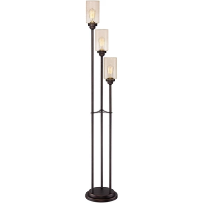 Franklin Iron Works Libby Modern Industrial Tree Floor Lamp 66" Tall Oiled Bronze Metal 3 Light Dimmable LED Amber Seedy Glass For Living Room Bedroom 6 Franklin Iron Works Libby Modern Industrial Tree Floor Lamp 66" Tall Oiled Bronze Metal 3 Light Dimmable LED Amber Seedy Glass For Living Room Bedroom - Image 4