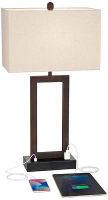 360 Lighting Todd Modern Table Lamps 30" Tall Set Of 2 Bronze With USB And AC Power Outlet In Base Oatmeal Shade For Bedroom Living Room Bedside Desk 4 360 Lighting Todd Modern Table Lamps 30" Tall Set Of 2 Bronze With USB And AC Power Outlet In Base Oatmeal Shade For Bedroom Living Room Bedside Desk - Image 2