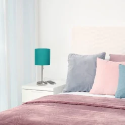 19.5" Bedside USB Port Feature Metal Table Desk Lamp Brushed Steel With Teal Fabric Shade - Creekwood Home 14 19.5" Bedside USB Port Feature Metal Table Desk Lamp Brushed Steel With Teal Fabric Shade - Creekwood Home -Home Decor Shop GUEST 3157e3cc d388 4fa4 a041 6538919177d2