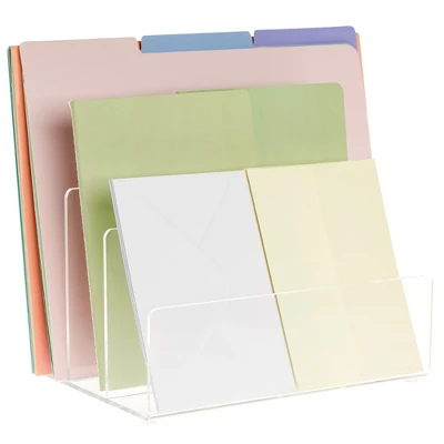 Juvale Clear Acrylic Folder Holder With 3 Sections For Paper Files, Documents, Envelopes, Desk Organizer For School And Office Supplies, 9x6.75 In 8 Juvale Clear Acrylic Folder Holder With 3 Sections For Paper Files, Documents, Envelopes, Desk Organizer For School And Office Supplies, 9x6.75 In - Image 6