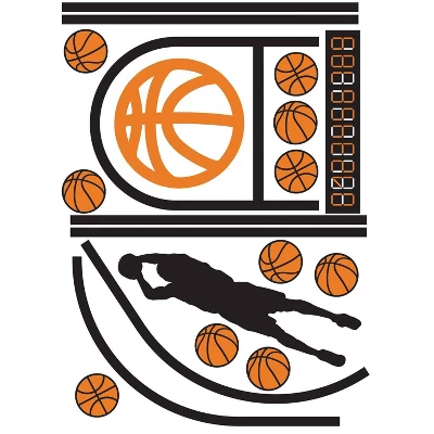 RoomMates XL Basketball Court Giant Peel And Stick Wall Decals With Glow Orange/Black 3 RoomMates XL Basketball Court Giant Peel And Stick Wall Decals With Glow Orange/Black