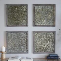 Metal Floral Embossed Wall Decor Set Of 4 Gray - Olivia & May -Home Decor Shop GUEST 34920bbc cadf 41a8 a9c9 c5583f5df450