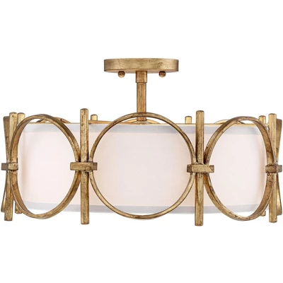 Barnes And Ivy Francis Mid Century Modern Ceiling Light Semi Flush Mount Fixture 18 1/4" Wide Gold 3-Light White Fabric Drum Shade For Bedroom Kitchen 4 Barnes And Ivy Francis Mid Century Modern Ceiling Light Semi Flush Mount Fixture 18 1/4" Wide Gold 3-Light White Fabric Drum Shade For Bedroom Kitchen - Image 2