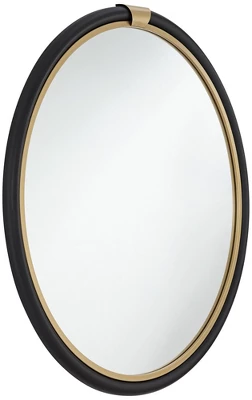Noble Park Kensington Round Vanity Wall Mirror Modern Glam Black Gold Wood Frame 32" Wide Bathroom Bedroom Living Room Home House Office 6 Noble Park Kensington Round Vanity Wall Mirror Modern Glam Black Gold Wood Frame 32" Wide Bathroom Bedroom Living Room Home House Office - Image 4