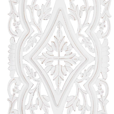 Wood Floral Handmade Intricately Carved Arabesque Wall Decor Set Of 2 White - Olivia & May 4 Wood Floral Handmade Intricately Carved Arabesque Wall Decor Set Of 2 White - Olivia & May - Image 2