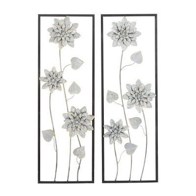 Set Of 2 Metal Floral Wall Decors With Black Frame Gray - Olivia & May 7 Set Of 2 Metal Floral Wall Decors With Black Frame Gray - Olivia & May - Image 5