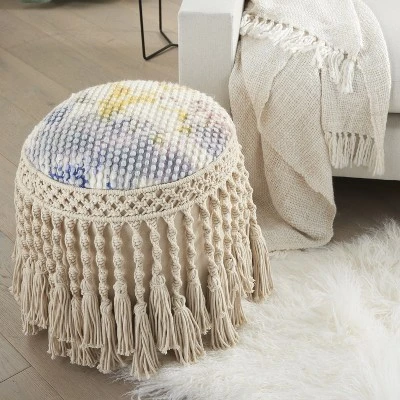 Mina Victory Life Styles Hand Stitched Tie-dye Indoor Pouf 18"x18"x18" Multicolor 4 Mina Victory Life Styles Hand Stitched Tie-dye Indoor Pouf 18"x18"x18" Multicolor - Image 2