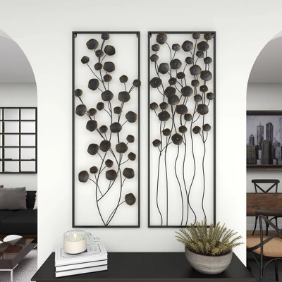 Farmhouse Metal Floral Wall Decor With Black Frame Set Of 2 Black - Olivia & May 9 Farmhouse Metal Floral Wall Decor With Black Frame Set Of 2 Black - Olivia & May - Image 7