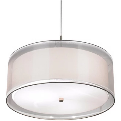 Possini Euro Design Brushed Nickel Pendant Chandelier 20" Wide Modern Organza Outer White Inner Shade 3-Light Fixture For Dining Room Kitchen Island 6 Possini Euro Design Brushed Nickel Pendant Chandelier 20" Wide Modern Organza Outer White Inner Shade 3-Light Fixture For Dining Room Kitchen Island - Image 4