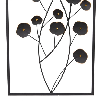 Farmhouse Metal Floral Wall Decor With Black Frame Set Of 2 Black - Olivia & May 5 Farmhouse Metal Floral Wall Decor With Black Frame Set Of 2 Black - Olivia & May - Image 3