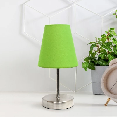 10.5" Petite Metal Stick Bedside Table Desk Lamp In Sand Nickel With Fabric Shade Green - Creekwood Home 4 10.5" Petite Metal Stick Bedside Table Desk Lamp In Sand Nickel With Fabric Shade Green - Creekwood Home - Image 2