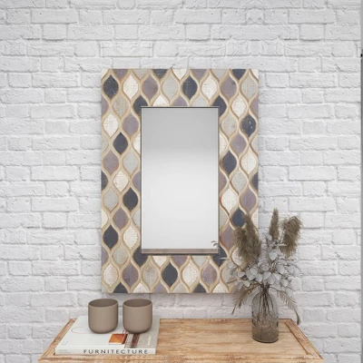 Wood Wall Mirror With Diamond Pattern Beige - Olivia & May 15 Wood Wall Mirror With Diamond Pattern Beige - Olivia & May - Image 13