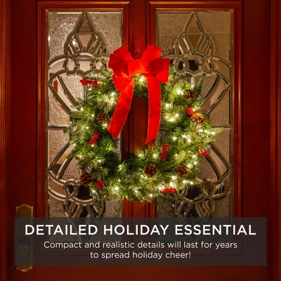 Best Choice Products Pre-Lit Battery Powered Christmas Wreath Decoration W/ PVC Tips, Ribbons 7 Best Choice Products Pre-Lit Battery Powered Christmas Wreath Decoration W/ PVC Tips, Ribbons - Image 5