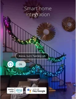 Twinkly Pre-Lit Garland App-Controlled LED Artificial Christmas Garland With 50 RGB+W (16 Million Colors + Warm White) LEDs. 9 Feet. Green Wire. -Home Decor Shop GUEST 47bf0972 459e 4e8d befb 18a2f3bd1c56