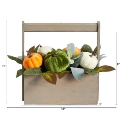 Nearly Natural 10-in Fall Pumpkin Artificial Autumn Arrangement In Wood Basket