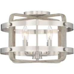 Barnes And Ivy Woodway Modern Farmhouse Ceiling Light Flush Mount Fixture 15 3/4" Wide Brushed Nickel Wood Grain 4-Light For Bedroom Living Room House -Home Decor Shop GUEST 49bd1962 84e9 40c6 ad96 56a6e7bf2644