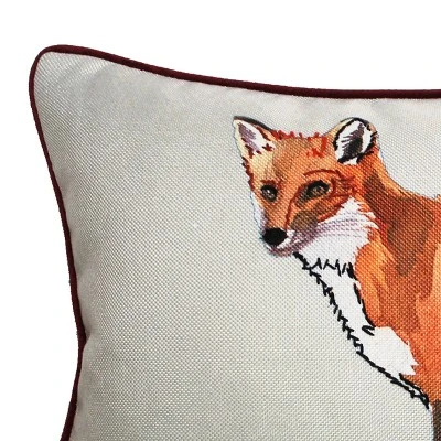 14"x26" Oversized Watercolor Fox Printed With Ribbon Embroidery Lumbar Throw Pillow - Edie@Home 3 14"x26" Oversized Watercolor Fox Printed With Ribbon Embroidery Lumbar Throw Pillow - Edie@Home