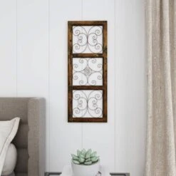 36" X 14" Wood Scroll Window Inspired Wall Decor With Metal Scrollwork Relief Brown - Olivia & May -Home Decor Shop GUEST 4d391d47 ded3 41f8 844c 2f274455f831