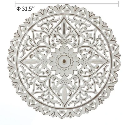 LuxenHome Distressed White Wood Flower Mandala 31.5" Round Wall Decor 9 LuxenHome Distressed White Wood Flower Mandala 31.5" Round Wall Decor - Image 7