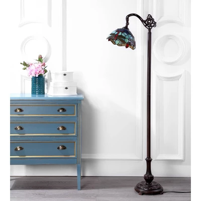 60" Dragonfly Tiffany Style Arched Floor Lamp (Includes LED Light Bulb) Bronze - JONATHAN Y 4 60" Dragonfly Tiffany Style Arched Floor Lamp (Includes LED Light Bulb) Bronze - JONATHAN Y - Image 2