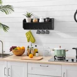 25" X 9" Entryway Floating Utility Wall Shelf With Hooks Black - Danya B. -Home Decor Shop GUEST 5038a7db 84a3 46d1 b677 cb4ae495edb2