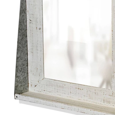 Barn Wood And Galvanized Distressed Wooden Wall Mirror With Galvanized Detail And Shelf White - StyleCraft 4 Barn Wood And Galvanized Distressed Wooden Wall Mirror With Galvanized Detail And Shelf White - StyleCraft - Image 2