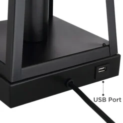 Franklin Iron Works Kacey Modern Table Lamps 25 1/4" High Set Of 2 Dark Metal With USB Charging Port Nightlight LED White Softback Shade For Home Desk -Home Decor Shop GUEST 52a876bd 6f8c 427a 86f0 da8cc7c8e29a