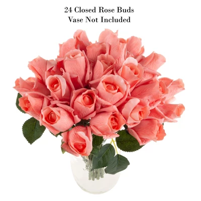 Rose Artificial Flowers - 24Pc Real Touch 11.5-Inch Fake Flower Set With Stems For Home Décor, Wedding, Or Bridal/Baby Showers By Pure Garden (Coral) 6 Rose Artificial Flowers - 24Pc Real Touch 11.5-Inch Fake Flower Set With Stems For Home Décor, Wedding, Or Bridal/Baby Showers By Pure Garden (Coral) - Image 4