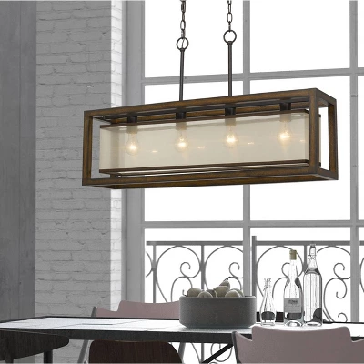 (36" X 8") 4 Light Rubber Wood Island Chandelier With Organza Shade Brown - Cal Lighting 4 (36" X 8") 4 Light Rubber Wood Island Chandelier With Organza Shade Brown - Cal Lighting - Image 2