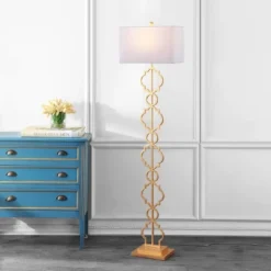 64.5" Iron Selina Ogee Trellis Modern Floor Lamp (Includes LED Light Bulb) Gold - Jonathan Y