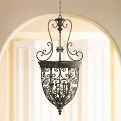 Franklin Iron Works French Scroll Rubbed Bronze Chandelier 27 1/2" Wide Rustic 12-Light Fixture For Dining Room House Kitchen Island Entryway Bedroom