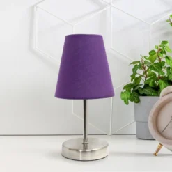 10.5" Petite Metal Stick Bedside Table Desk Lamp In Sand Nickel With Fabric Shade Purple - Creekwood Home 11 10.5" Petite Metal Stick Bedside Table Desk Lamp In Sand Nickel With Fabric Shade Purple - Creekwood Home -Home Decor Shop GUEST 559bae34 39f6 4929 9c6d 81e10c37aa1c