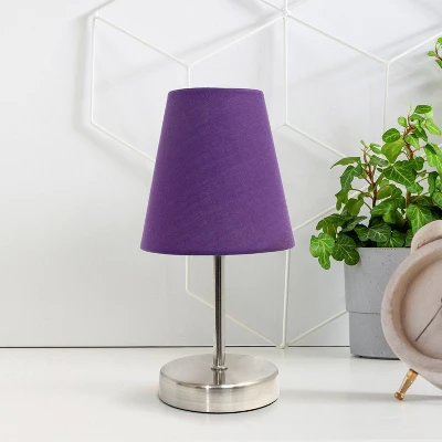 10.5" Petite Metal Stick Bedside Table Desk Lamp In Sand Nickel With Fabric Shade Purple - Creekwood Home 7 10.5" Petite Metal Stick Bedside Table Desk Lamp In Sand Nickel With Fabric Shade Purple - Creekwood Home - Image 5