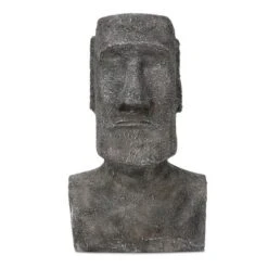 Techko Maid ABS/Resin Island Head Statue With Solar Spotlight Gray