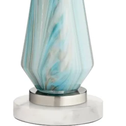 Possini Euro Design Jaime Coastal Table Lamp With Round White Marble Riser 26" High Blue Gray Drum Shade For Bedroom Living Room Office House Home -Home Decor Shop GUEST 58e1e4c2 bb50 4a88 8d98 4d8e75a3c6dd