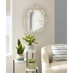 32" X 32" Shovali Rustic Round Mirror White - Kate & Laurel All Things Decor -Home Decor Shop GUEST 593428a9 2e68 41d7 a120 9d052afd176b