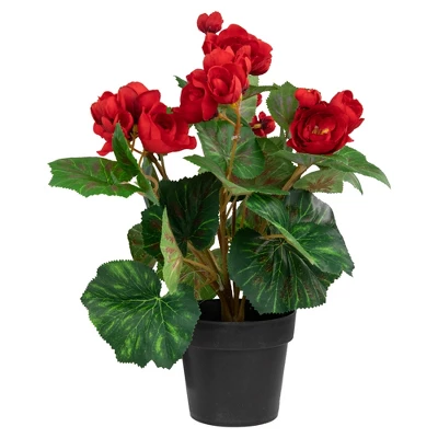 Northlight 11" Red Potted Silk Begonia Spring Artificial Floral Arrangement 4 Northlight 11" Red Potted Silk Begonia Spring Artificial Floral Arrangement - Image 2
