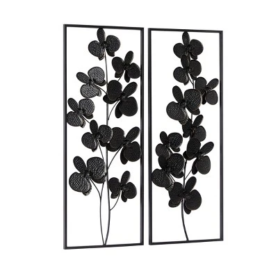 Set Of 2 Metal Floral Orchid Wall Decors With Black Frame Black - Olivia & May 4 Set Of 2 Metal Floral Orchid Wall Decors With Black Frame Black - Olivia & May - Image 2