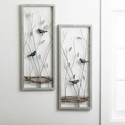 Sullivans Sculpted Wire Bird Art Panels Set Of 2, 32"H Gray 4 Sullivans Sculpted Wire Bird Art Panels Set Of 2, 32"H Gray - Image 2