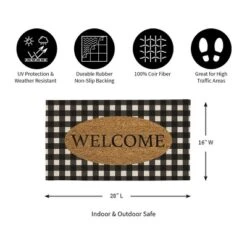 Evergreen Buffalo Check Welcome Indoor Outdoor Natural Coir Doormat 1'4"x2'4" Black -Home Decor Shop GUEST 5b7e322f 471e 4e4b 86a0 c2afa1217182