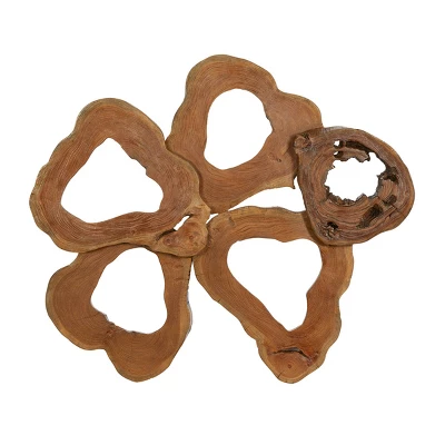 37" X 42" Teak Wood Abstract Handmade Live Edge Wall Decor Brown - Olivia & May 4 37" X 42" Teak Wood Abstract Handmade Live Edge Wall Decor Brown - Olivia & May - Image 2