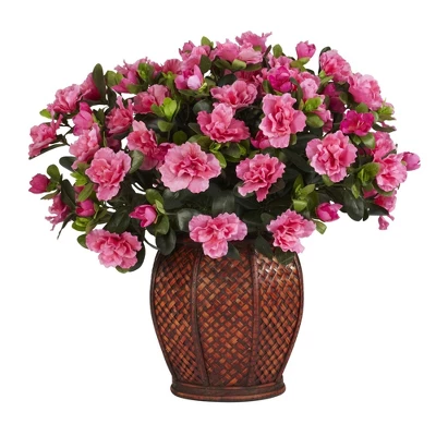 Nearly Natural Azalea W/Vase Silk Plant 3 Nearly Natural Azalea W/Vase Silk Plant