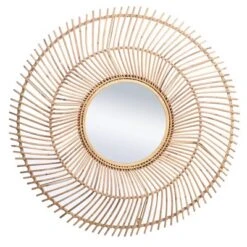 Round Natural Elana Burst Wall Mirror Rattan Finish - StyleCraft