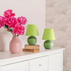 8.66" 2pk Petite Ceramic Orb Base Bedside Table Lamps With Matching Tapered Drum Shade Green - Creekwood Home 15 8.66" 2pk Petite Ceramic Orb Base Bedside Table Lamps With Matching Tapered Drum Shade Green - Creekwood Home -Home Decor Shop GUEST 604dbc68 ae36 47d9 b458 3900e96a445c