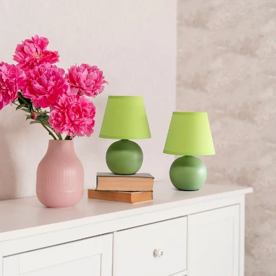 8.66" 2pk Petite Ceramic Orb Base Bedside Table Lamps With Matching Tapered Drum Shade Green - Creekwood Home 8 8.66" 2pk Petite Ceramic Orb Base Bedside Table Lamps With Matching Tapered Drum Shade Green - Creekwood Home - Image 6