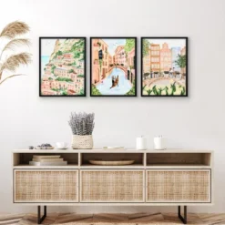 Americanflat 3 Piece 16x20 Wrapped Canvas Set - Italian Shore By Sabina Fenn - Coastal Wall Art