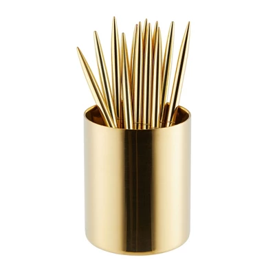 Juvale Gold Pen And Pencil Holder For Desk, Metal Organizer Holder For Makeup Brush (3.2 X 3.9 In) 6 Juvale Gold Pen And Pencil Holder For Desk, Metal Organizer Holder For Makeup Brush (3.2 X 3.9 In) - Image 4