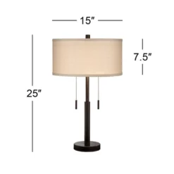 Franklin Iron Works Bernie Industrial Table Lamps 25" High Set Of 2 Rich Bronze With USB Charging Port Tan Drum Shade For Bedroom Living Room Bedside -Home Decor Shop GUEST 6182e21d 073a 4a32 89db 2367ca994f15