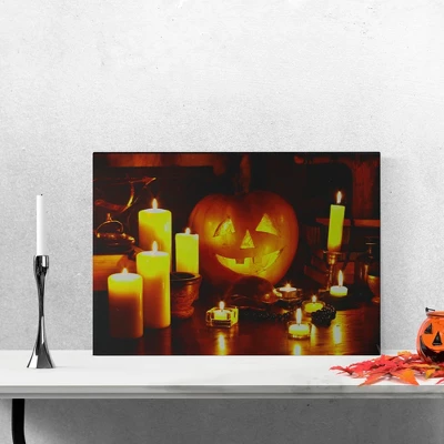 Northlight 19.5" Halloween Prelit LED Witch's Jack-O'-Lantern By Candlelight Canvas Wall Art - Orange/Yellow 3 Northlight 19.5" Halloween Prelit LED Witch's Jack-O'-Lantern By Candlelight Canvas Wall Art - Orange/Yellow